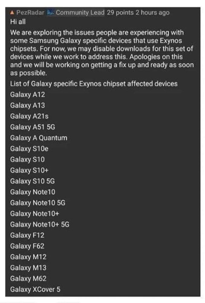Diablo Immortal nie działa na samsungu lista