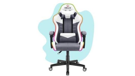 Fotel gamingowy Hells Chair HC-1004 Kids RGB LED biało-szary